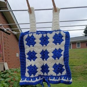 Blue and White Crochet Tank Top For Kids